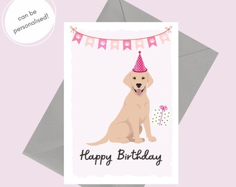 Golden Labrador Puppy Birthday Card | Dog Birthday Card | Personalised Happy Birthday Card | Golden Labrador Puppy with Birthday hat