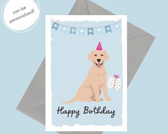 Golden Labrador Puppy Birthday Card | Dog Birthday Card | Personalised Happy Birthday Card | Golden Labrador Puppy with Birthday hat