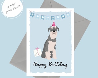 Schnauzer Birthday Card | Dog Birthday Card | Personalised Happy Birthday Card | Schnauzer with Birthday hat