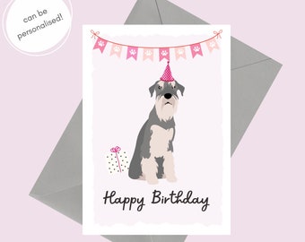 Schnauzer Birthday Card | Dog Birthday Card | Personalised Happy Birthday Card | Schnauzer with Birthday hat