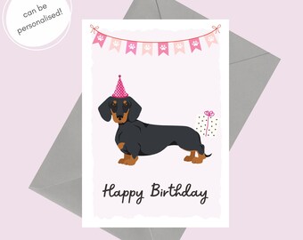 Dachshund  Birthday Card | Dog Birthday Card | Personalised Happy Birthday Card | Dachshund with Birthday hat