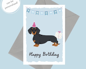 Dachshund Birthday Card | Dog Birthday Card | Personalised Happy Birthday Card | Dachshund with Birthday hat