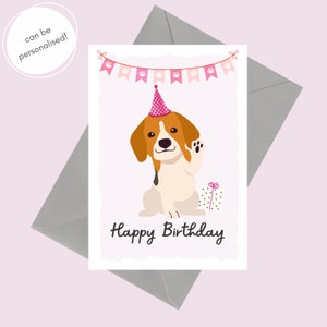 Beagle Birthday Card | Dog Birthday Card | Personalised Happy Birthday Card | Beagle with Birthday hat