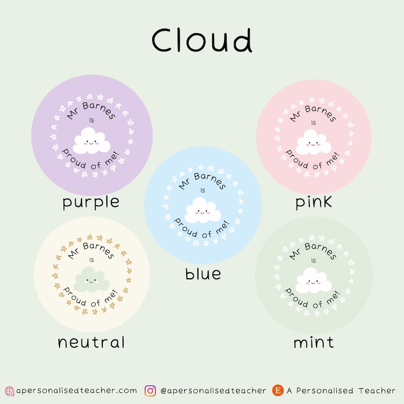 Personalised Proud Teacher Stickers | Teacher Present | New Teacher Gift | End of Year Gift | Secret Santa Cloud