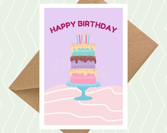 Birthday Card with Cake | Cake Birthday Card | Happy Birthday | Birthday Present | Cute Birthday Card
