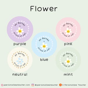 Personalised Proud Teacher Stickers | Teacher Present | New Teacher Gift | End of Year Gift | Secret Santa Flower