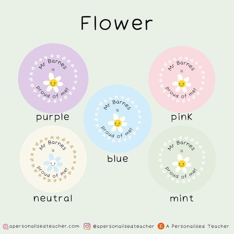 Personalised Proud Teacher Stickers | Teacher Present | New Teacher Gift | End of Year Gift | Secret Santa Flower
