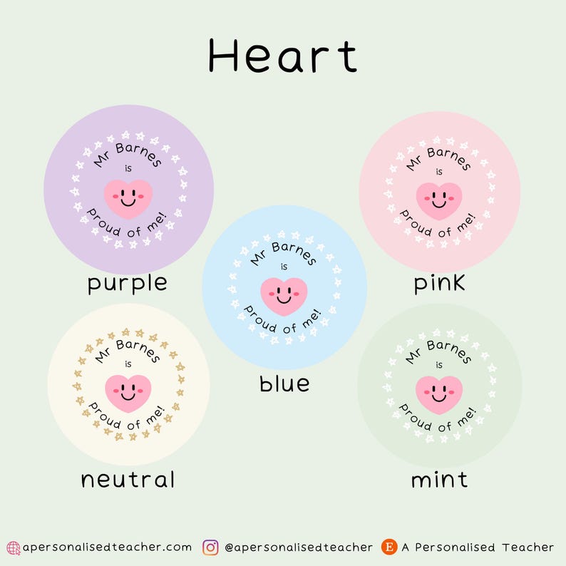 Personalised Proud Teacher Stickers | Teacher Present | New Teacher Gift | End of Year Gift | Secret Santa Heart