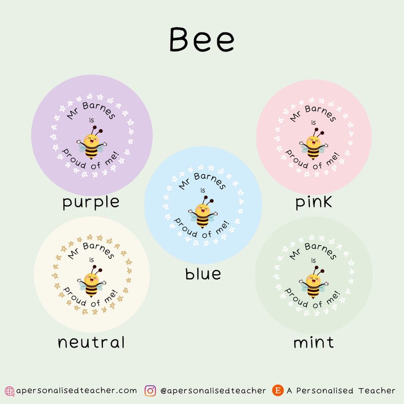 Personalised Proud Teacher Stickers | Teacher Present | New Teacher Gift | End of Year Gift | Secret Santa Bee