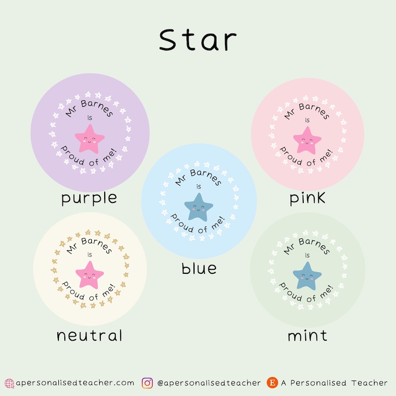 Personalised Proud Teacher Stickers | Teacher Present | New Teacher Gift | End of Year Gift | Secret Santa Star
