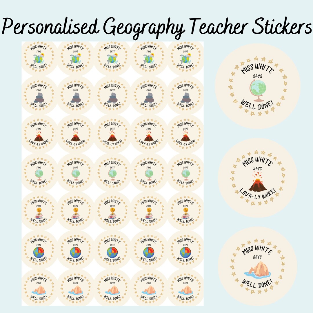 Personalised Geography Teacher Reward Stickers Geography Teacher Gift