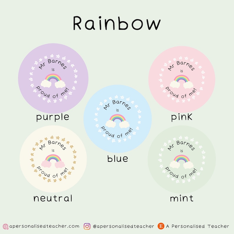 Personalised Proud Teacher Stickers | Teacher Present | New Teacher Gift | End of Year Gift | Secret Santa Rainbow