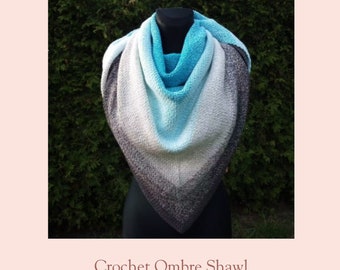 Châle Ombre au Crochet bleu et gris