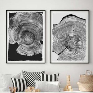 printing 2 Piece/Tree Ring Printing/Set of 2Tree Rings Printing/Black and White/Tree Ring Print/Home Decor/Two Tree Rings/Wall Art Printing