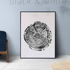 Tree Ring Woodcut Print: Black and White Nordic Art (Digital Download)