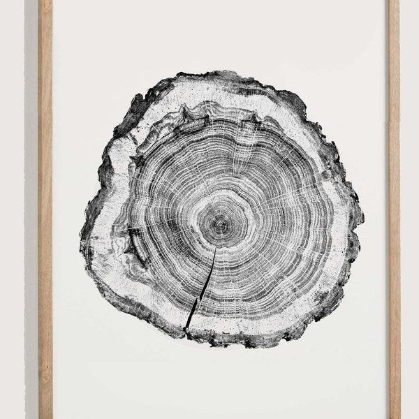 woodcut print, Tree Ring Print of stump, Tree ring print, Handmade print, Tree ring art, Black and White, First Anniversary Gift, Woodblock