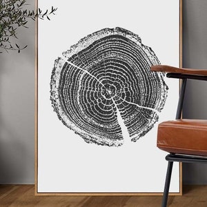 Baummaserung Poster / Holzscheibe Kunstdruck / Baumstumpf zum Ausdrucken / Schwarz weiß Wandkunst / Baumring Druck / Holzmaserung Wand-Dekor / Baumstumpf zum Ausdrucken