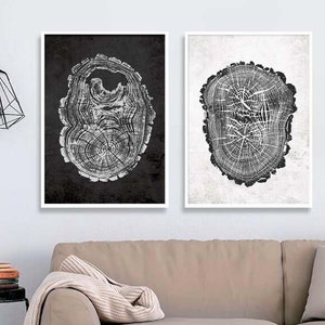 Minimalist Wall Art, nature theme art, tree ring print, Black and White Art Prints, Large Wall Art, 2 Piece Posters, Wood Prints,Vintage art
