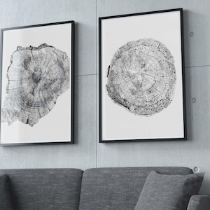 Set of 2 Prints/Nordic Prints/Tree ring print/Nordic Wall Art/Black and white+sepia/Modern wall decor/Tree rings print/Wood slice printable