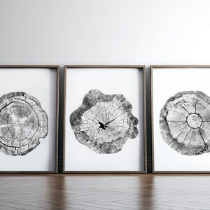 Tree Ring Print Set of 3: Modern Black and White Wall Decor (Digital Download)