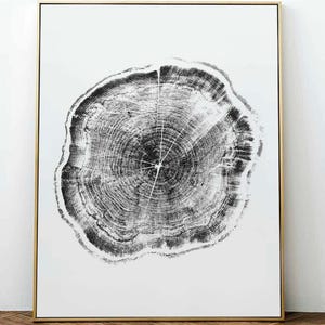 Tree Ring Print: Black and White Wood Grain Art (Digital Download)
