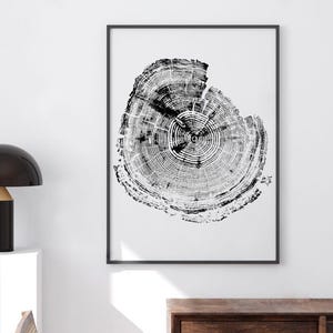 Anneaux d&#39;arbre imprimés à partir de vieux pins, impression d&#39;anneaux d&#39;arbre de pin, impression de gravure sur bois, impression d&#39;anneau d&#39;arbre, art de l&#39;anneau d&#39;arbre, gravure sur bois, cadeau de premier anniversaire
