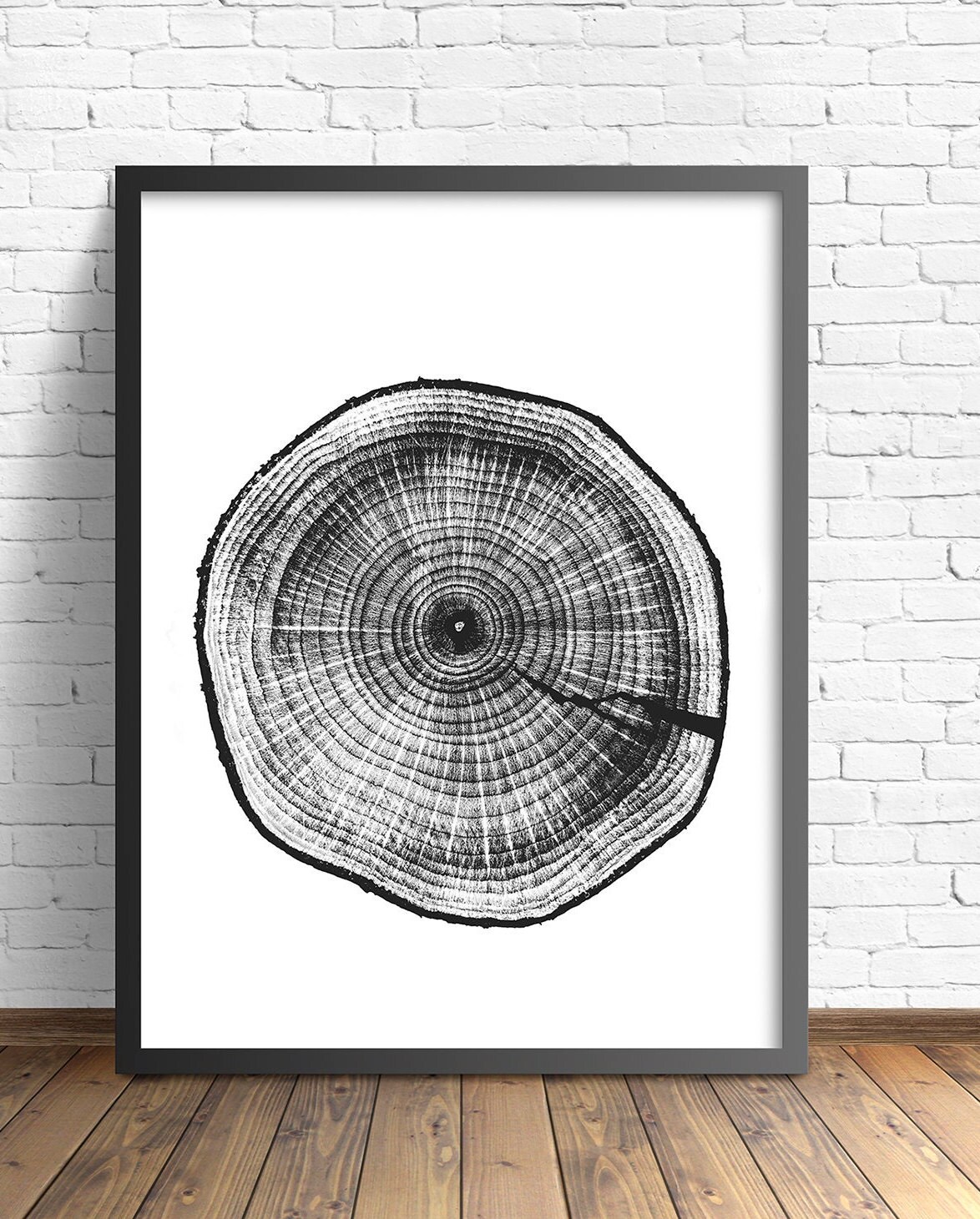 Tree Ring Art Print: Black and White Wood Grain (Digital Download)