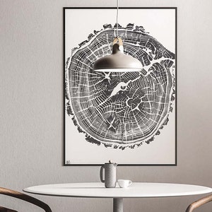 Print from Elm, Tree rings print from Elm, Woodcut print, Tree ring print,  Tree ring art, Woodblock, First Anniversary Gift