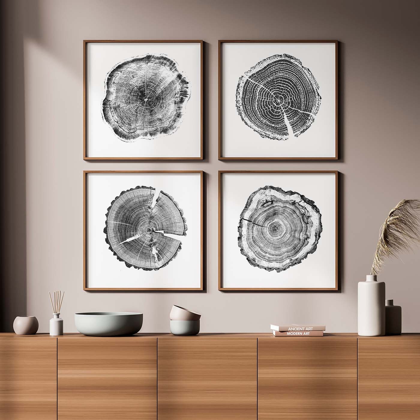 Set of 4 Prints Tree Ring Print Tree Stump Print Black and Etsy