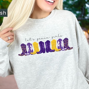 Let's Geaux Girls Sweatshirt, Tigers Gameday, Cute Football, Louisiana Boots Sweatshirt, Cute Louisiana Shirt, Purple & Gold Boots Shirt