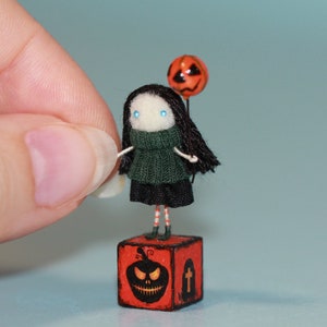Tiny doll, Micro doll, Doll with a pet, Figurine for a doll house, Halloween Ornament, Miniature doll, Unique gift