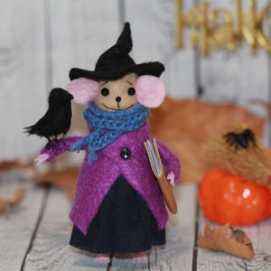 Handmade Felt Mouse Ornament: Halloween Witch Doll