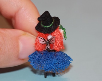 Tiny Witch Doll: Miniature Pompom Figurine for Dollhouse