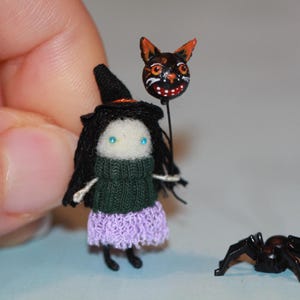 Tiny Witch Doll: Miniature Halloween Ornament with Spider