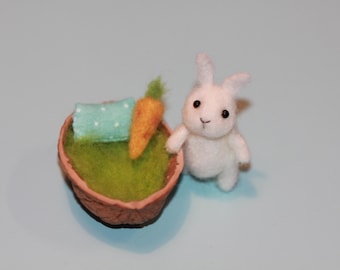 Needle Felted Miniature Bunny: Posable Wool Rabbit Dollhouse Figure