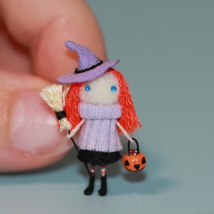 Micro Witch Doll: Handmade Miniature Figurine with Pet Spider
