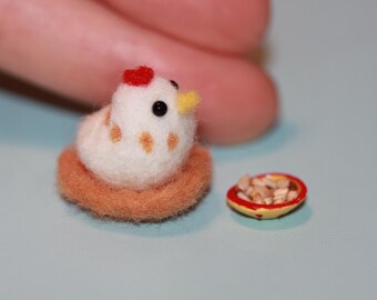 Needle Felted Chicken: Tiny Wool Miniature Animal