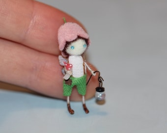 Miniature Christmas Doll: Blue-Eyed Boy Dollhouse Figure