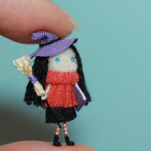 Micro Witch Doll: Handmade Miniature Figurine with Pet Spider