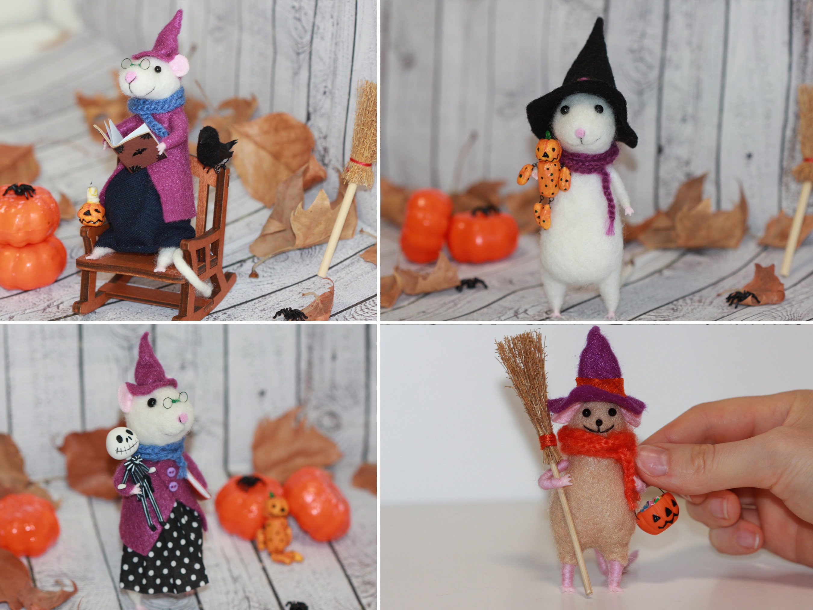 Souris Citrouille Halloween En Feutre De Laine Faite Main – Avec Chapeau De Sorcière, Décoration D'automne Et Cadeau Mignon - 5