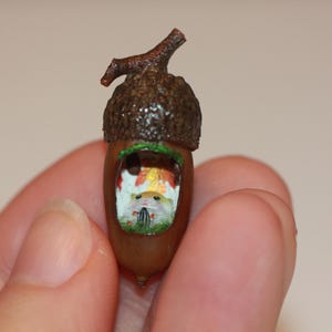 Acorn Nut Shell Dollhouse Miniature: Unique Handmade World Inside