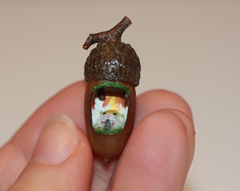 Acorn Nut Shell Dollhouse Miniature: Unique Handmade World Inside