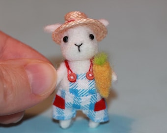 Hand Felted Wool Rabbit Doll: Miniature Animal Figurine
