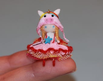 Miniature Christmas Doll: Unicorn Pompom Figurine for Dollhouse
