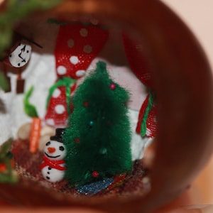 Chestnut Nut Shell Diorama: Tiny Fairy Garden House with Micro Bear