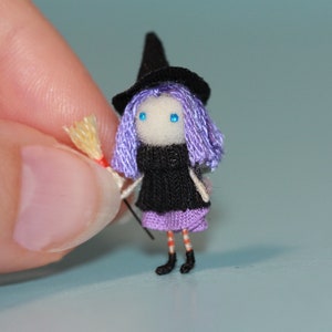 Tiny Witch Doll: Handmade Miniature Figurine with Spider