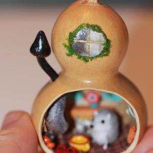 Pumpkin Diorama: Miniature Hedgehog House, Fairy Garden Decor
