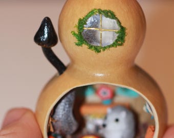 Pumpkin Diorama: Miniature Hedgehog House, Fairy Garden Decor