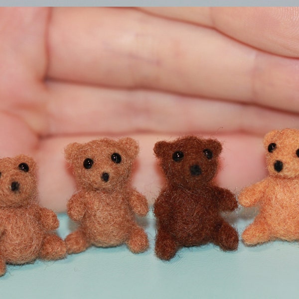 1 PCS, oso de fieltro de aguja, oso de peluche en miniatura, pequeños peluches, micro oso, oso de peluche de tamaño de casa de muñecas, hecho a mano con lana, regalo único