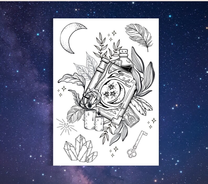 Magic Coloring Page Adult Coloring Page PDF Witchy Coloring - Etsy